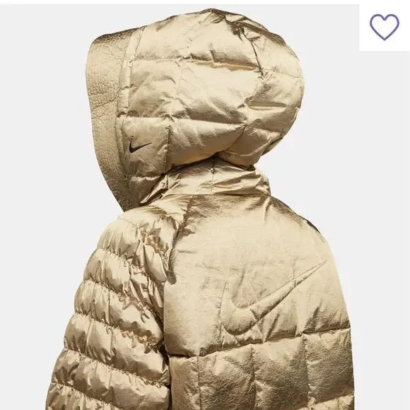 Nike Sportswear Women's Swoosh Puffer Shine PrimaLoft Jacket Large Gold Metallic - Picture 5 of 11